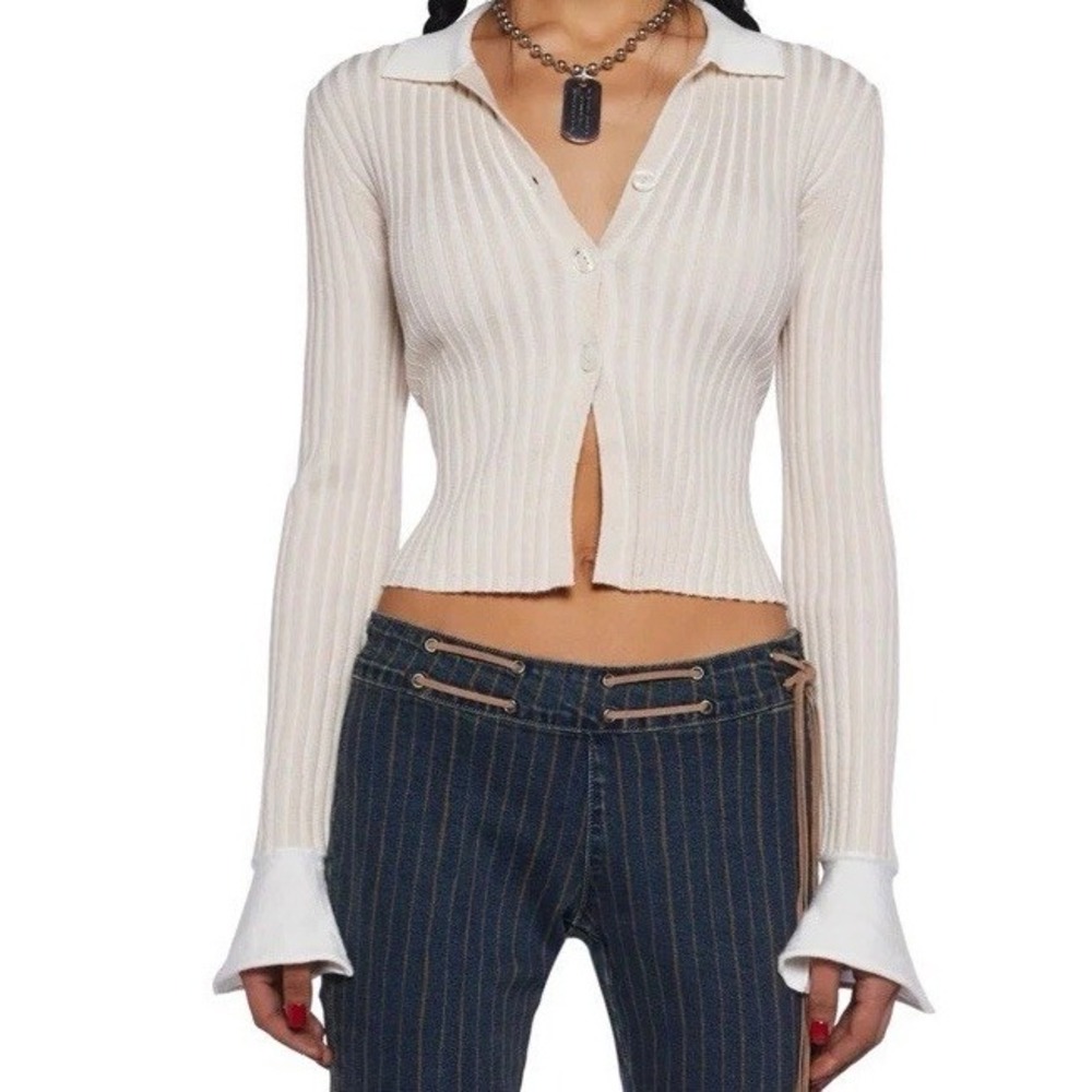 Y2K Delia's Women's Ribbed COZY FOLKLORE SWEATER TOP Button Up Preppy Small